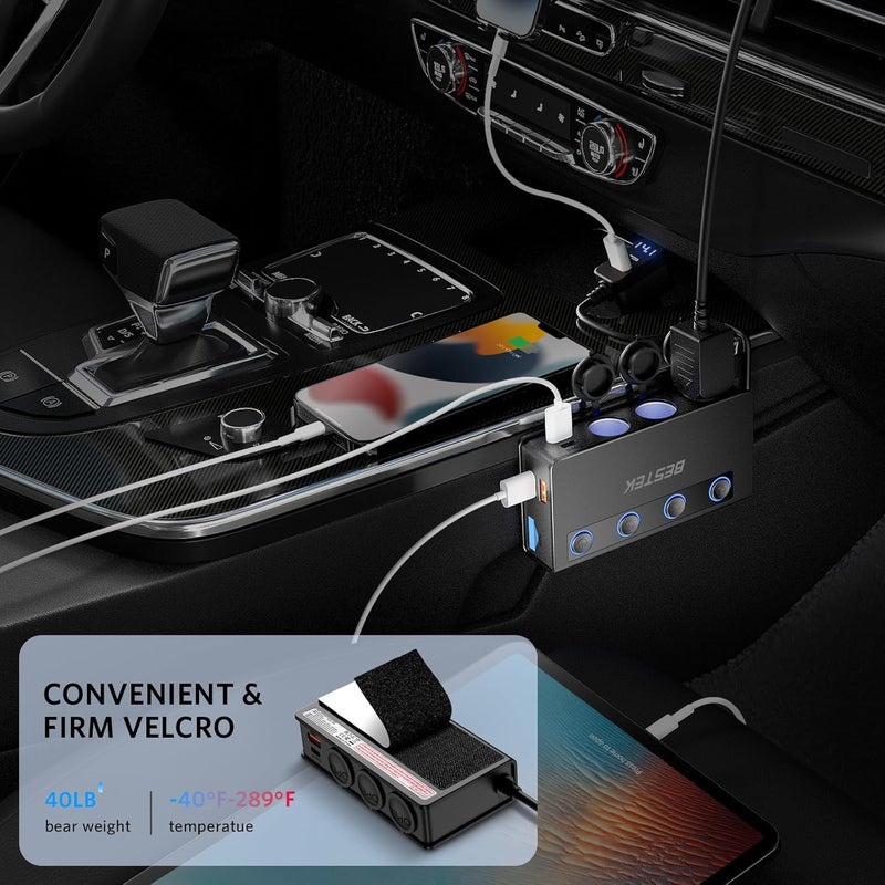 BESTEK 180W موزع ولاعة السجائر مع محول شاحن سيارة بـ 3 منافذ ومنافذ شحن سريعة - Image 4
