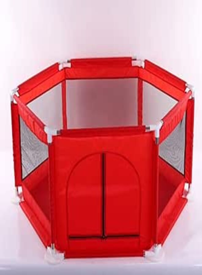 BabyGo Baby Fence playpen Children's Infant Hexagonal Ball Pool, Playard Ocean Ball Pool for Kids, Infant Safe Crawling, Red (Balls not Included) (128cm x 63cm x 70cm)