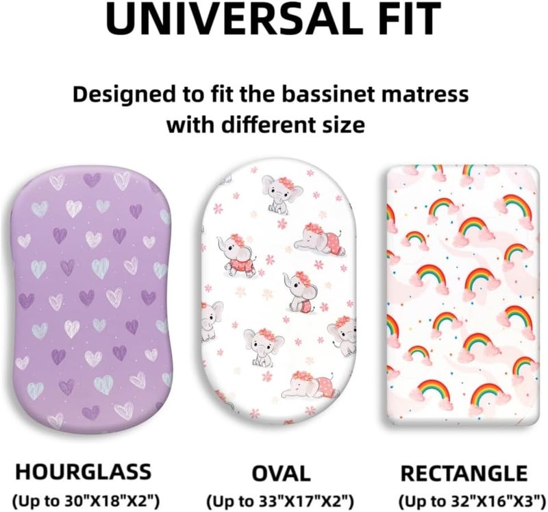 FIGEPO 4 Pack Baby Girl Bassinet Sheets Set Soft Fitted Floral or Elephant Theme Baby Girl Mattress Covers Breathable Toddler Bed Sheets for Infant or Newborn Girls Elephant Bassinet Sheets - Image 3