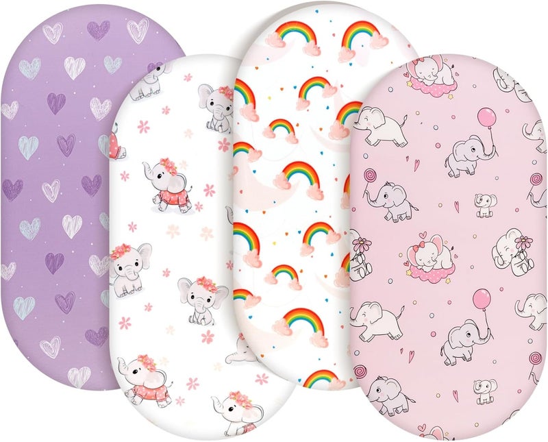 FIGEPO 4 Pack Baby Girl Bassinet Sheets Set Soft Fitted Floral or Elephant Theme Baby Girl Mattress Covers Breathable Toddler Bed Sheets for Infant or Newborn Girls Elephant Bassinet Sheets - Image 1