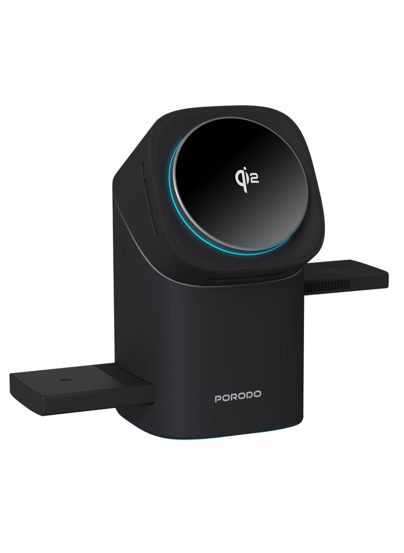 porodo - Auto Rotate & Slide Qi2 Magsafe Charging / Flexible Viewing Angle /Wireless Watch Charger / Earbuds and Phone Charger / Charge Quickly and Safely - Black - Image 1