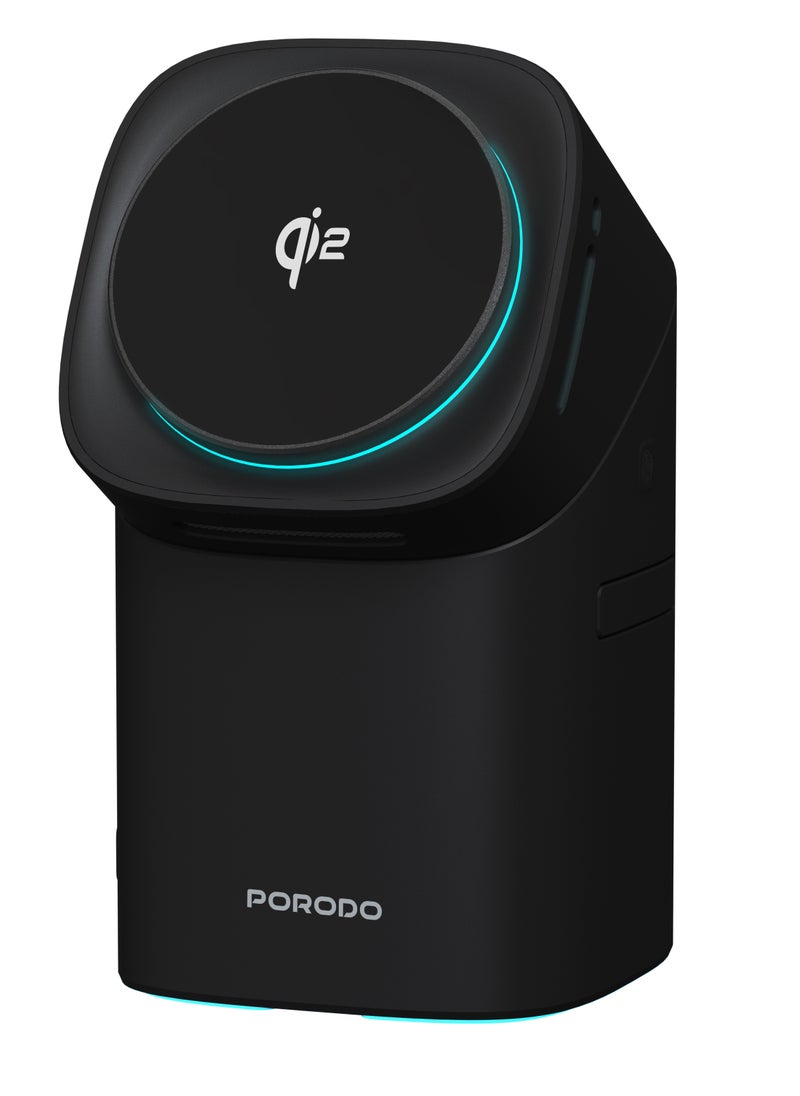 porodo - Auto Rotate & Slide Qi2 Magsafe Charging / Flexible Viewing Angle /Wireless Watch Charger / Earbuds and Phone Charger / Charge Quickly and Safely - Black - Image 1