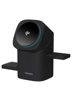 porodo Auto Rotate & Slide Qi2 Magsafe Charging / Flexible Viewing Angle /Wireless Watch Charger / Earbuds and Phone Charger / Charge Quickly and Safely - Black  - Image 4