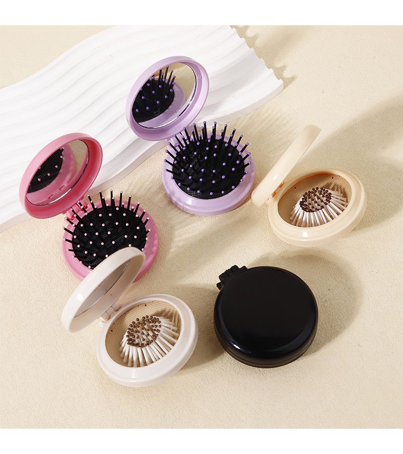 1pc Floral Initial Mini Air Cushion Hair Brush A-Z Letter Monogram Name Portable Folding Hair Brush with Mirror Travel Size Detangling Comb Ideal Birthday Daily Gifts Available In Purple - Image 3