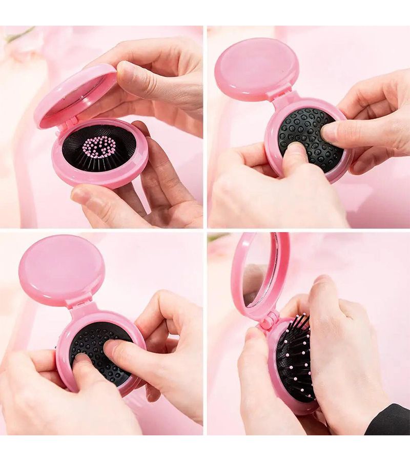 1pc Floral Initial Mini Air Cushion Hair Brush A-Z Letter Monogram Name Portable Folding Hair Brush with Mirror Travel Size Detangling Comb Ideal Birthday Daily Gifts Available In Purple - Image 4