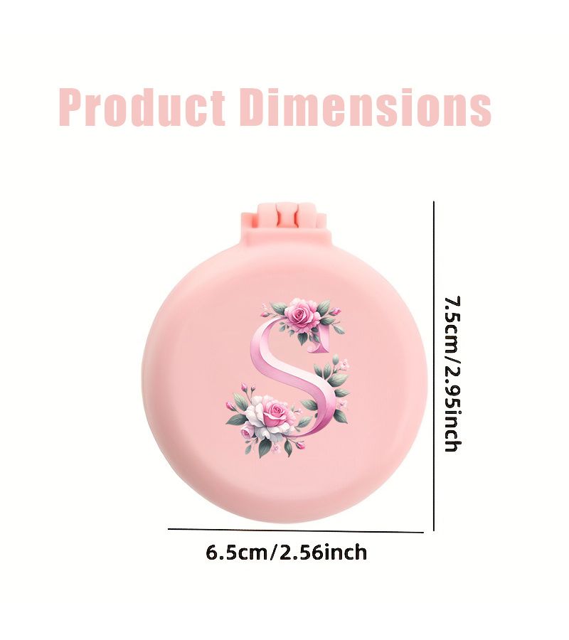 1pc Floral Initial Mini Air Cushion Hair Brush A-Z Letter Monogram Name Portable Folding Hair Brush with Mirror Travel Size Detangling Comb Ideal Birthday Daily Gifts Available In Purple - Image 2