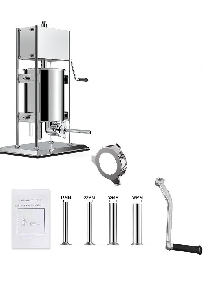 LETWOO 5L Sausage Stuffer Stainless Steel Sausage Maker with 4 Stuffing Tubes Attachment Vertical Meat Sausage Stuffer Machine for Kitchen