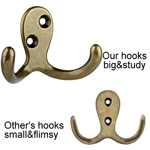 IBosins 10 Pack Heavy Duty Double Prong Coat Hooks Wall Mounted with 20 Screws Retro Double Hooks Utility Hooks for Coat, Scarf, Bag, Towel, Key, Cap, Cup, Hat - Image 3
