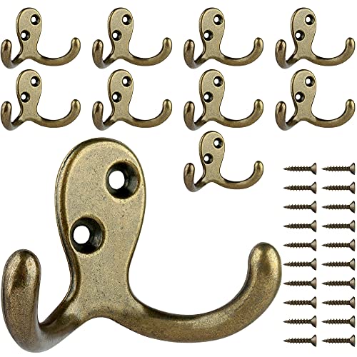 IBosins 10 Pack Heavy Duty Double Prong Coat Hooks Wall Mounted with 20 Screws Retro Double Hooks Utility Hooks for Coat, Scarf, Bag, Towel, Key, Cap, Cup, Hat - Image 1