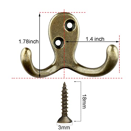 IBosins 10 Pack Heavy Duty Double Prong Coat Hooks Wall Mounted with 20 Screws Retro Double Hooks Utility Hooks for Coat, Scarf, Bag, Towel, Key, Cap, Cup, Hat - Image 2