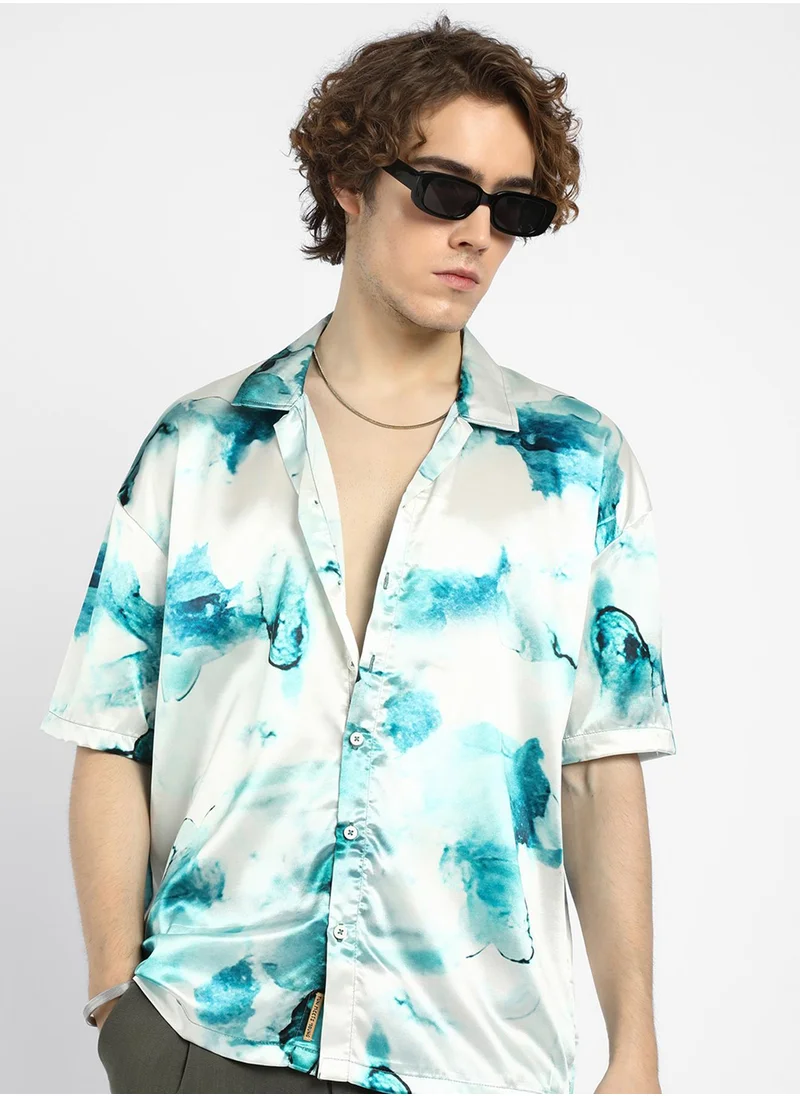 كامبوس سوترا Men's Indigo Blue & Ivory White Blob Oversized Shirt