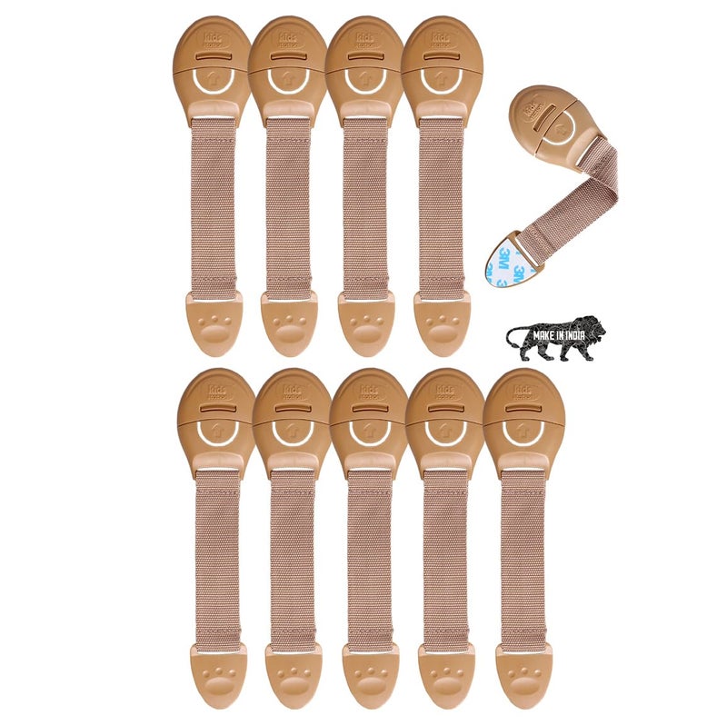 Chipmunks Furniture Safety Locks for Baby Safety - Strong and Adhesive Child/Toddler/Infants Safety Locks for Drawers, Cabinets, Fridge and Cupboard - Baby Proofing Product (Beige, Pack of 10) - Image 1
