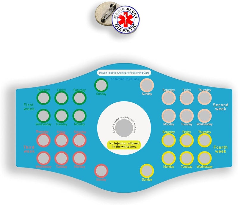 NCGDPZY Reusable Insulin Injection Location Card with Diabetes Badge  Avoid Missed or Repeated Injections Essential for Diabetic Needles Management12x72 Blue - Image 1