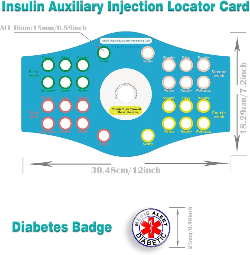 NCGDPZY Reusable Insulin Injection Location Card with Diabetes Badge  Avoid Missed or Repeated Injections Essential for Diabetic Needles Management12x72 Blue - Image 2
