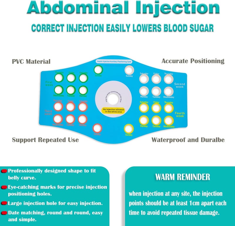 NCGDPZY Reusable Insulin Injection Location Card with Diabetes Badge  Avoid Missed or Repeated Injections Essential for Diabetic Needles Management12x72 Blue - Image 4