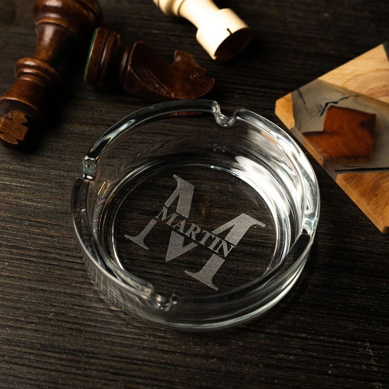 Personalized Engraved Glass Ashtray Custom Monogrammed M Design Style 5 - Image 1