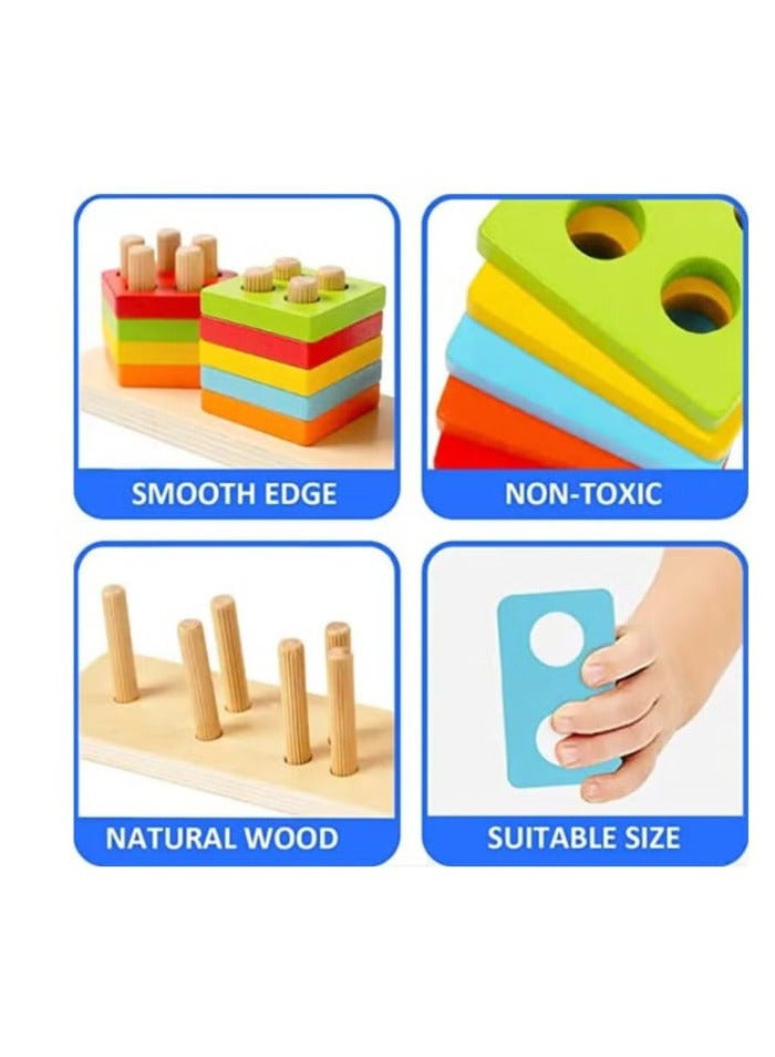 Funny Montessori toys for children aged 1, 2 and 3 years, wooden sorting and stacking toys for children aged 1-3, preschool educational puzzle, 5 shapes toy, best gift. - Image 2