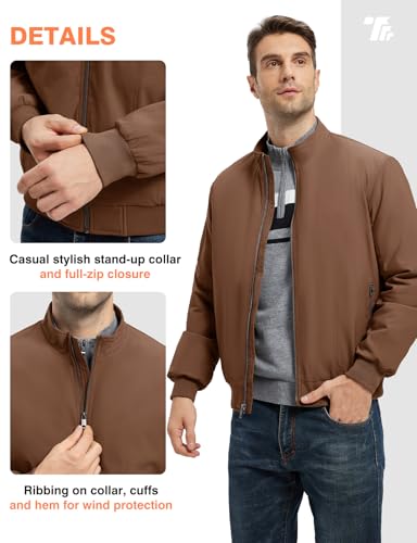 TBMPOY Men's Winter Lightweight Jackets Quilted Bomber Jackets Water Resistant Fall Casual Dress Windbreakers Warm Work Coats Dark Coffee XXXL - Image 5