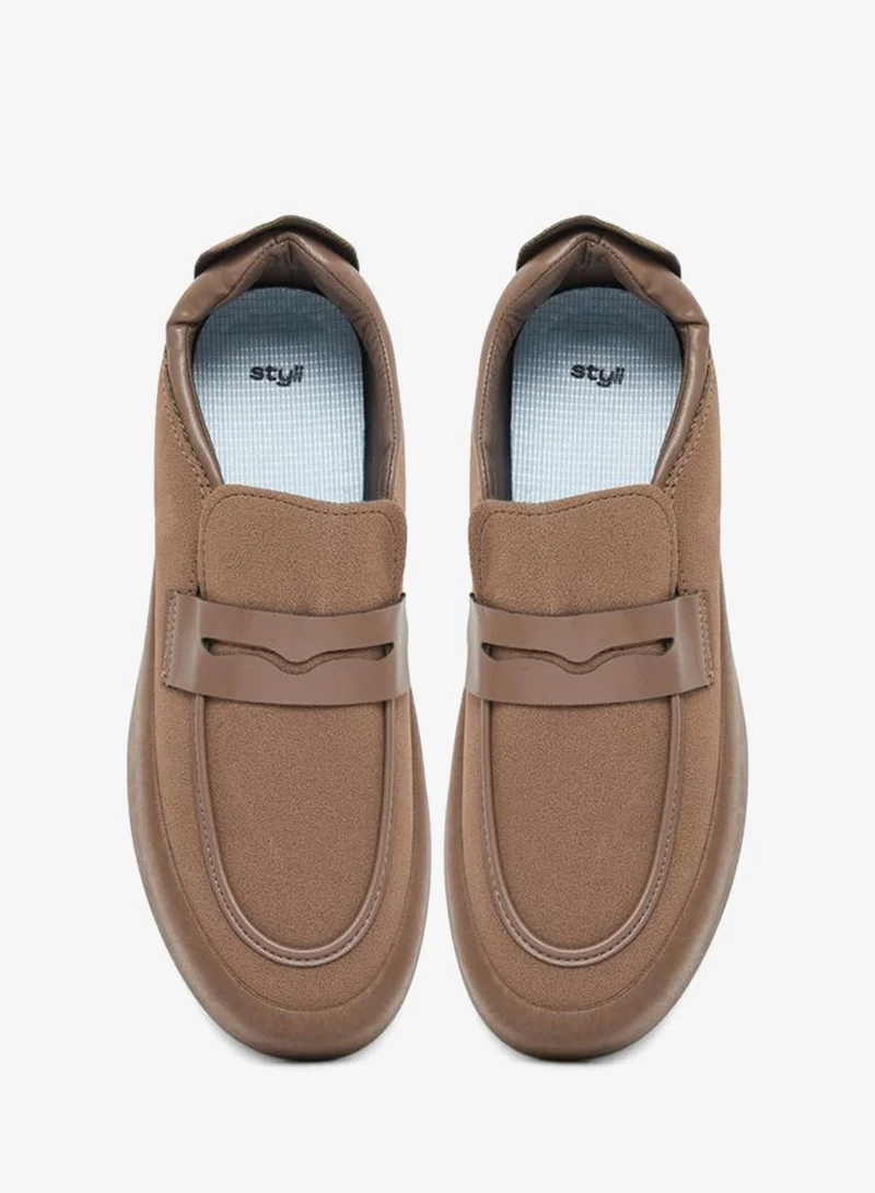Styli brown Men Brown Suede-Look Loafers for Men | Best Price UAE