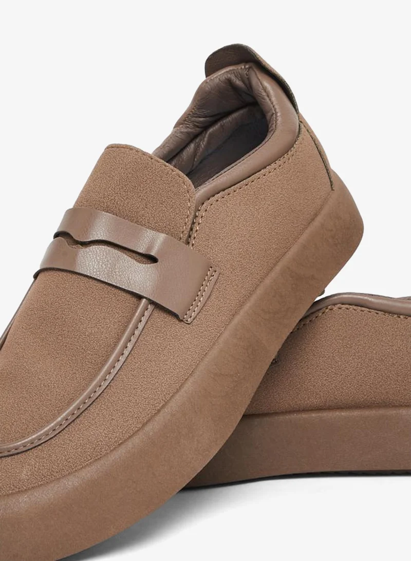 Styli Men Brown Suede-Look Loafers