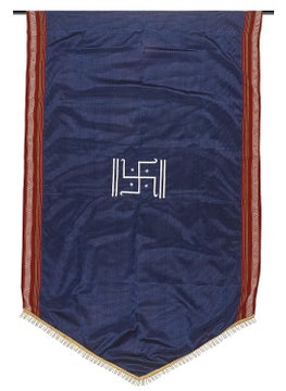 PUNYATVA PUNYATVA Backdrop Curtain for Ganpati Festival Decoration Khan Swastik Design Machine Embroidery Dark Blue Eco Friendly Ganesha Decoration CurtainDecorative Backdrop Cloth for Puja  - Image 1