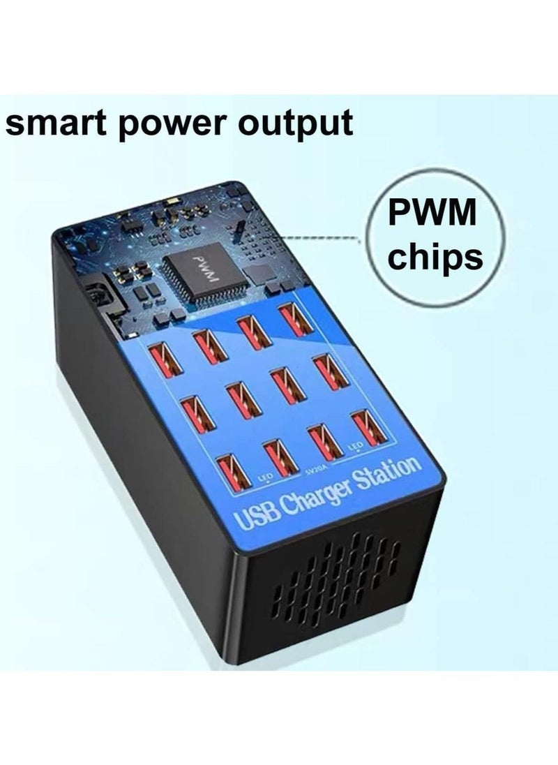 20-Port Multi Ports USB Charger, 80W Multi-USB Charging Station, Multi-Port USB Charger with Smart Detection to charge smartphones, tablets and other USB devices. - Image 4