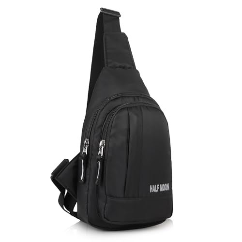 Half Moon Edge Crossbody Sling Bag for Men Slim Nylon Chest Bag for Men Women for Upto 8-inch iPad Small Shoulder Side Bag Water-resistant Mobile Passport Bag Travel Office (Black) - Image 1