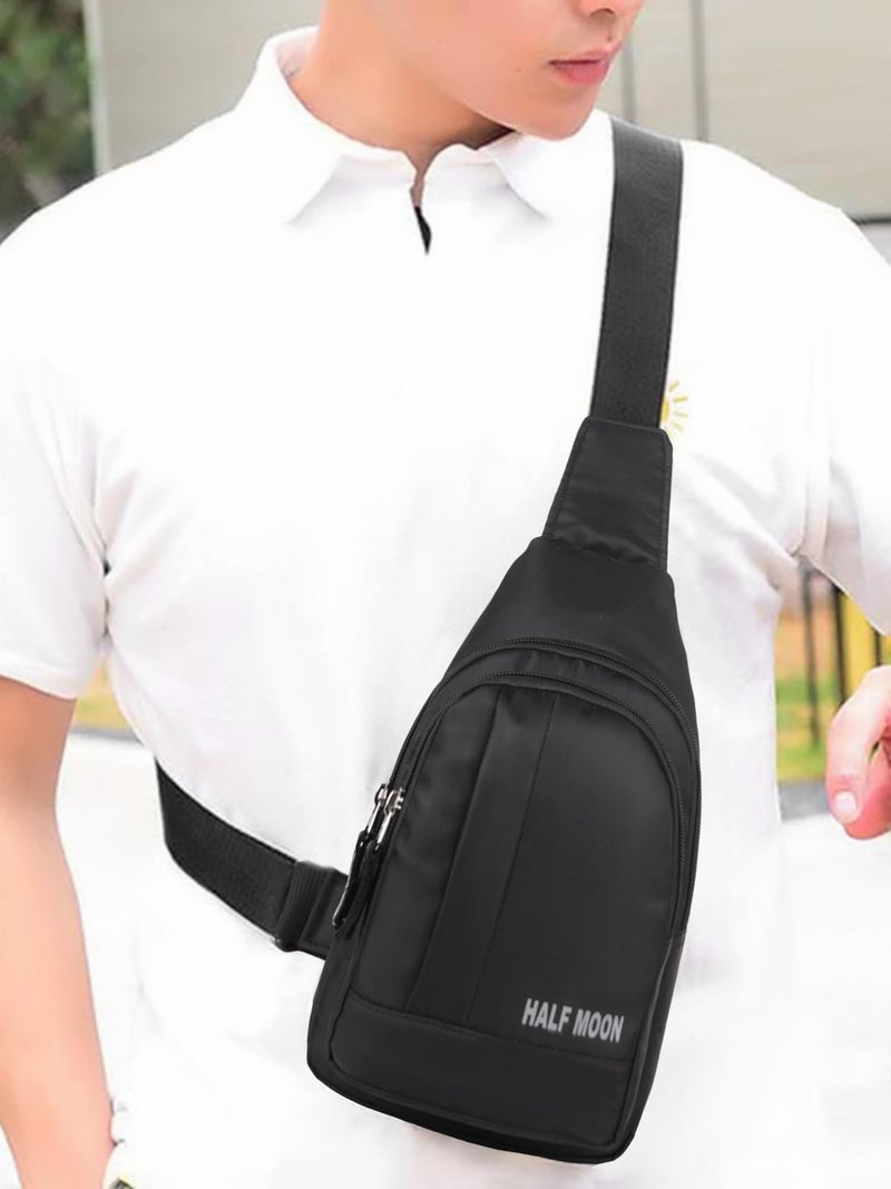 Half Moon Edge Crossbody Sling Bag for Men Slim Nylon Chest Bag for Men Women for Upto 8-inch iPad Small Shoulder Side Bag Water-resistant Mobile Passport Bag Travel Office (Black) - Image 2