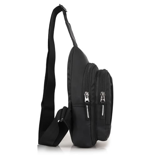 Half Moon Edge Crossbody Sling Bag for Men Slim Nylon Chest Bag for Men Women for Upto 8-inch iPad Small Shoulder Side Bag Water-resistant Mobile Passport Bag Travel Office (Black) - Image 5