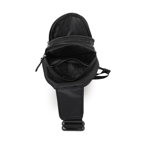 Half Moon Edge Crossbody Sling Bag for Men Slim Nylon Chest Bag for Men Women for Upto 8-inch iPad Small Shoulder Side Bag Water-resistant Mobile Passport Bag Travel Office (Black) - Image 4
