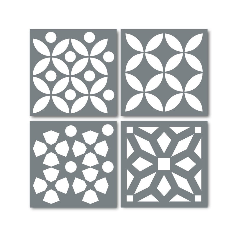 I Like That Lamp Pack of 4 Tile Stencil Set 4 x 4 inches Moroccan Pattern Reusable Stencils for Painting FloorsWallsFurniture Fits 4 x 4 Tiles DIY Mandala Mosaic Home Decor Made in USA