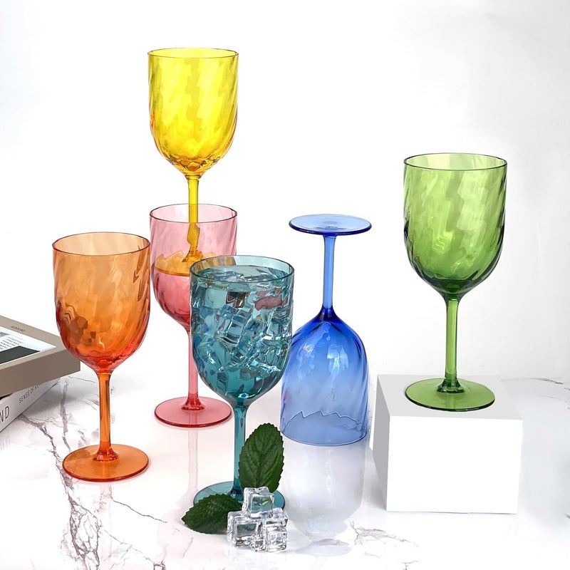 Yalin Set of 6 Unbreakable 12 oz Acrylic Plastic Wine and Water Tumbler Stackable Goblets. (Multicolor, 15 oz) - Image 5