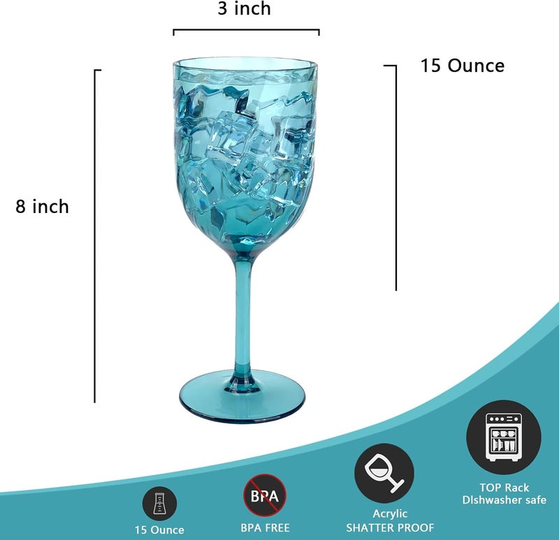 Yalin Set of 6 Unbreakable 12 oz Acrylic Plastic Wine and Water Tumbler Stackable Goblets. (Multicolor, 15 oz) - Image 4