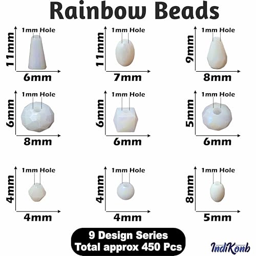 INDIKONB White Beads for Jewellery Making | Rainbow Shiny Plastic Acrylic Beads for Craft | Fancy Shape Bead Combo Set for Bracelet & Jewelry Design - Image 2