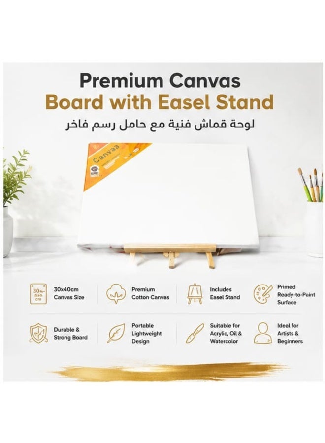 كانفاس لوحة كانفس قطنية بيضاء 30×40 سم مع حامل للفنانين المبدعين | لوحة رسم عالية الجودة مع ستاند للرسم بالأكريليك والزيت والألوان المائية | كانفس فارغ مناسب للأطفال والطلاب والمبتدئين والفنانين المحترفين | لوحة قماش قطنية مجهزة للرسم والتخطيط والأعمال الفنية والحرف اليدوية | مجموعة رسم محمولة مع حامل للمدرسة والاستوديو والهوايات الفنية | مثالي للمشاريع الفنية والتعلم الإبداعي والديكور المنزلي في السعودية KSA - Image 1
