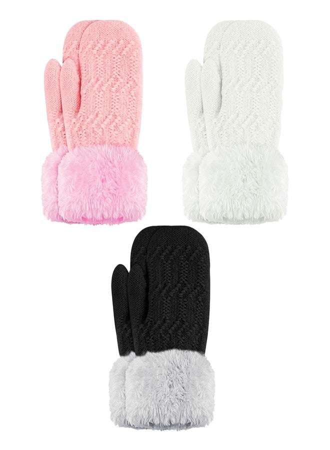 Fecawd 3 Pairs Toddler Mittens Winter Warm Knit Gloves Lined Fleece Gloves Mittens for Baby Girls Boys 1-3 Years - Image 1