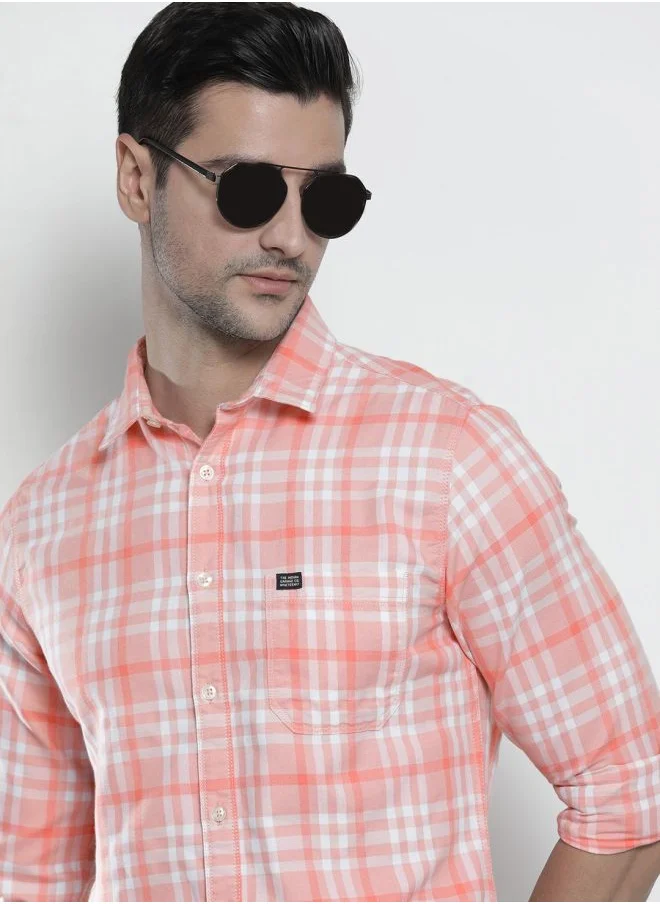شركة المرآب الهندية Men Regular Fit Checkered Full Sleeves Spread Collar Casual Shirt