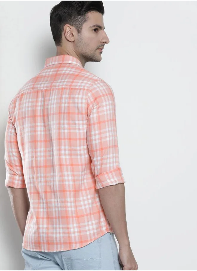 شركة المرآب الهندية Men Regular Fit Checkered Full Sleeves Spread Collar Casual Shirt
