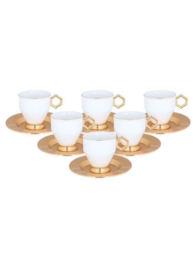 امبير طقم فناجين قهوة بورسلين بقاعدة ذهبية من العنبر 12 قطعة 90 مل طبق ذهبي أبيض - Image 1