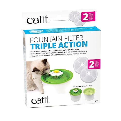 Catit Triple Action Replacement Original Water Fountain Filters, 2 Pack – Official Replacement Filters for Catit Cat Drinking Water Fountains - Image 1
