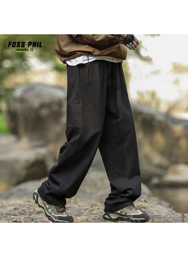 Foss Phil Men's Pure Cotton Outdoor Workwear Logging Pants Spring Summer Loose Fit Straight Leg Casual Pants Fpk48 Black L - Image 5