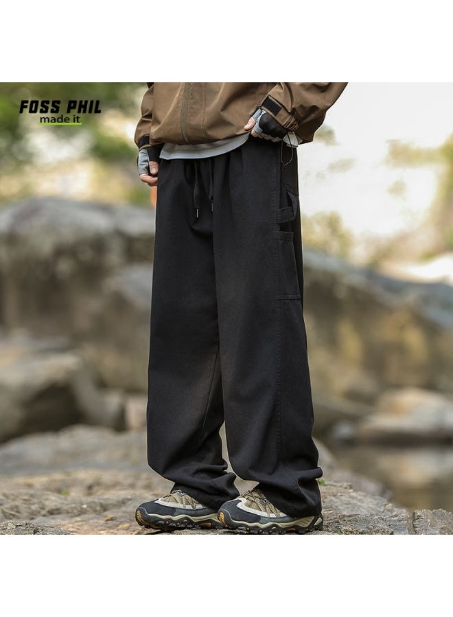 Foss Phil Men's Pure Cotton Outdoor Workwear Logging Pants Spring Summer Loose Fit Straight Leg Casual Pants Fpk48 Black L - Image 3