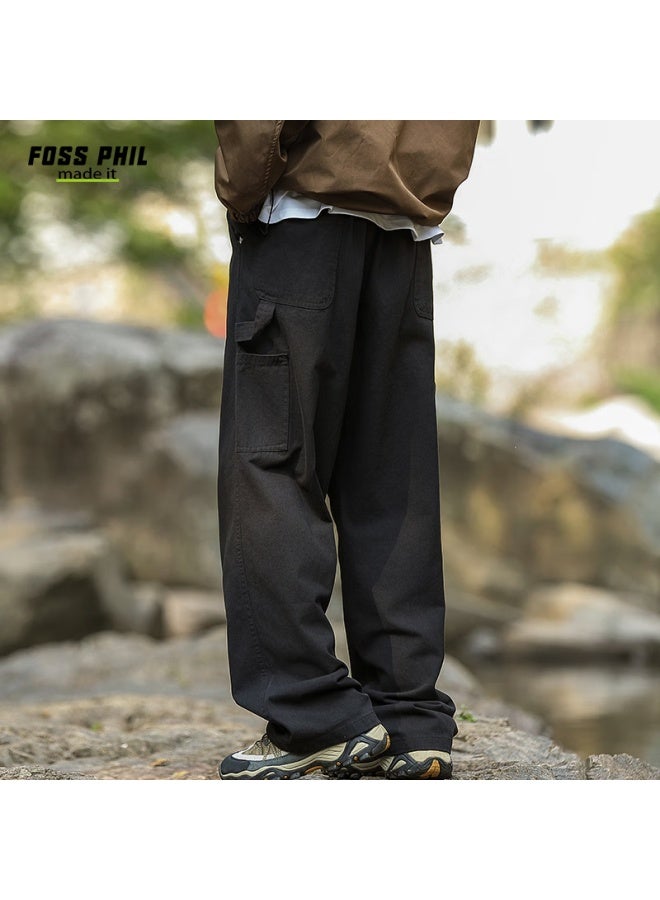 Foss Phil Men's Pure Cotton Outdoor Workwear Logging Pants Spring Summer Loose Fit Straight Leg Casual Pants Fpk48 Black L - Image 4