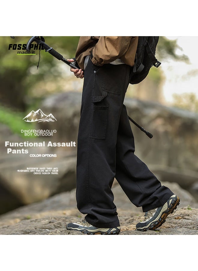 Foss Phil Men's Pure Cotton Outdoor Workwear Logging Pants Spring Summer Loose Fit Straight Leg Casual Pants Fpk48 Black L - Image 1