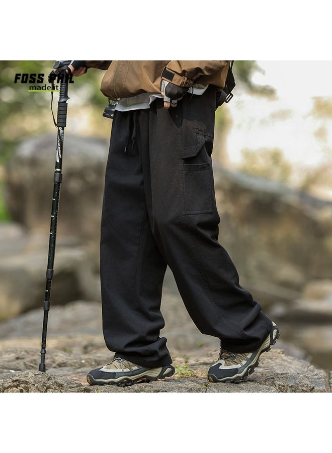 Foss Phil Men's Pure Cotton Outdoor Workwear Logging Pants Spring Summer Loose Fit Straight Leg Casual Pants Fpk48 Black L - Image 2