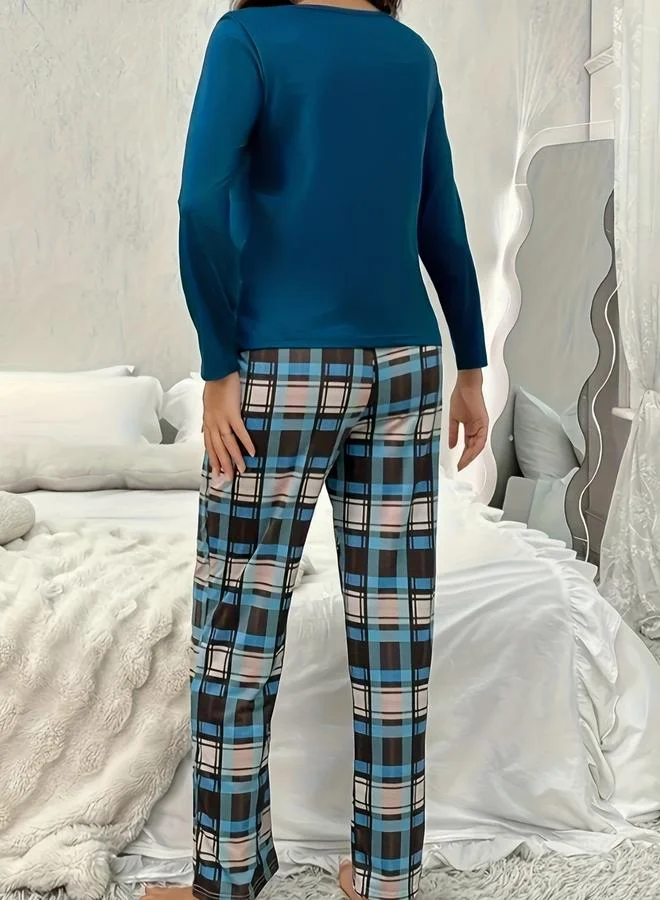 Take Two Take Two Slogan Text Detail T-Shirt and Check Pyjama Set