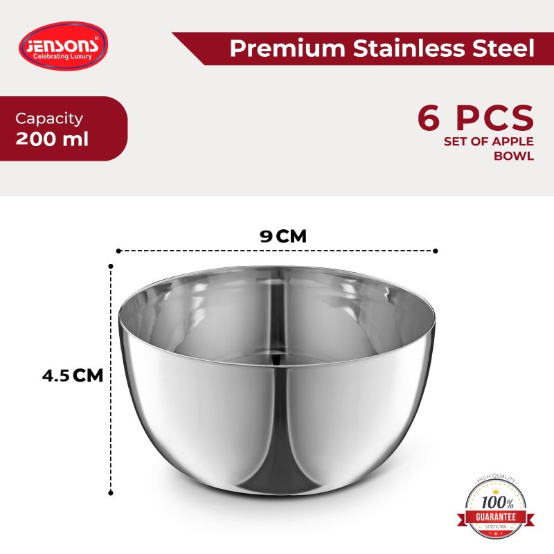 JENSONS Premium Stainless Steel 9 cm Curry Bowl 200ml | Dal Bowl | Wati Set of 6 | Serving Dessert Vegetable Soup Wati Vati Bowls Katori Set - Image 2
