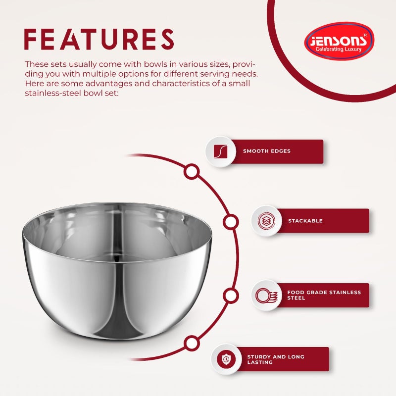 JENSONS Premium Stainless Steel 9 cm Curry Bowl 200ml | Dal Bowl | Wati Set of 6 | Serving Dessert Vegetable Soup Wati Vati Bowls Katori Set - Image 3
