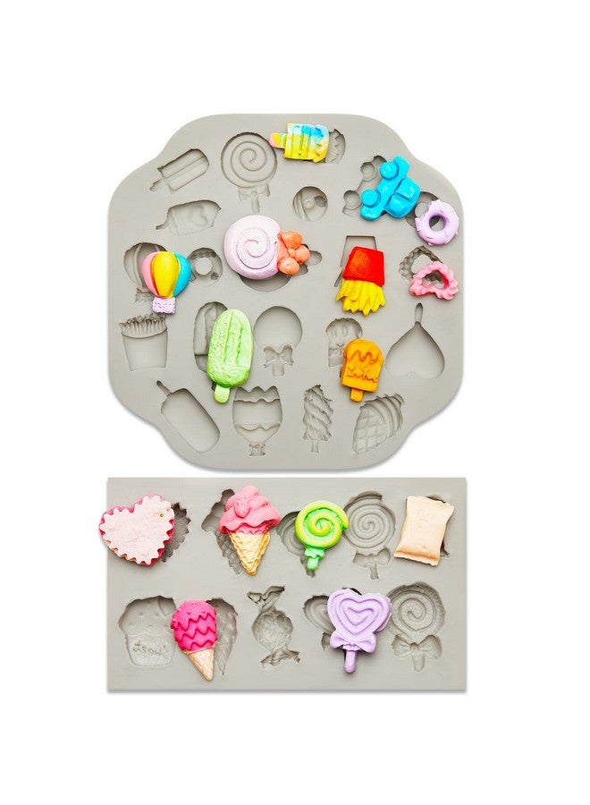 Tessco 2 Pcs Polymer Clay Molds Sweets Polymer Clay Molds For Jewelry Making Candy Shape Clay Molds Ice Cream Lollipop Donut Chips Miniature Clay Molds Polymer Clay Molds For Polymer Clay Earrings Decoration - Image 1