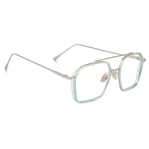 Dervin Blue Light Blocking Glasses Gaming Filter Transparent Hexagon Eyeglasses for Eye Protection Men Women, Computer/Tablet/Laptop/Mobile/TV, Anti-blue & Anti eyestrain (Sea Green) - Image 1